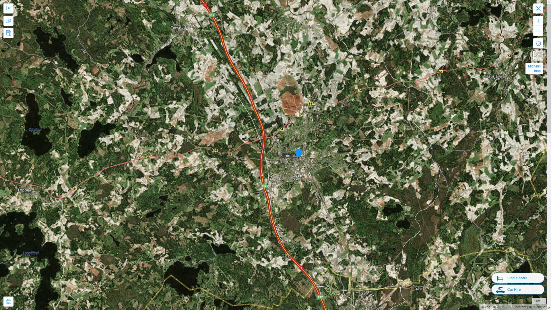 Riihimaki Finlande Autoroute et carte routiere avec vue satellite